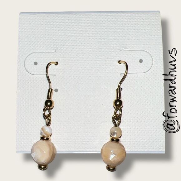 Bundle Sale 3 for $15 | Hand Crafted Cream Swirl Bead Dangle Earrings - Picture 1 of 6